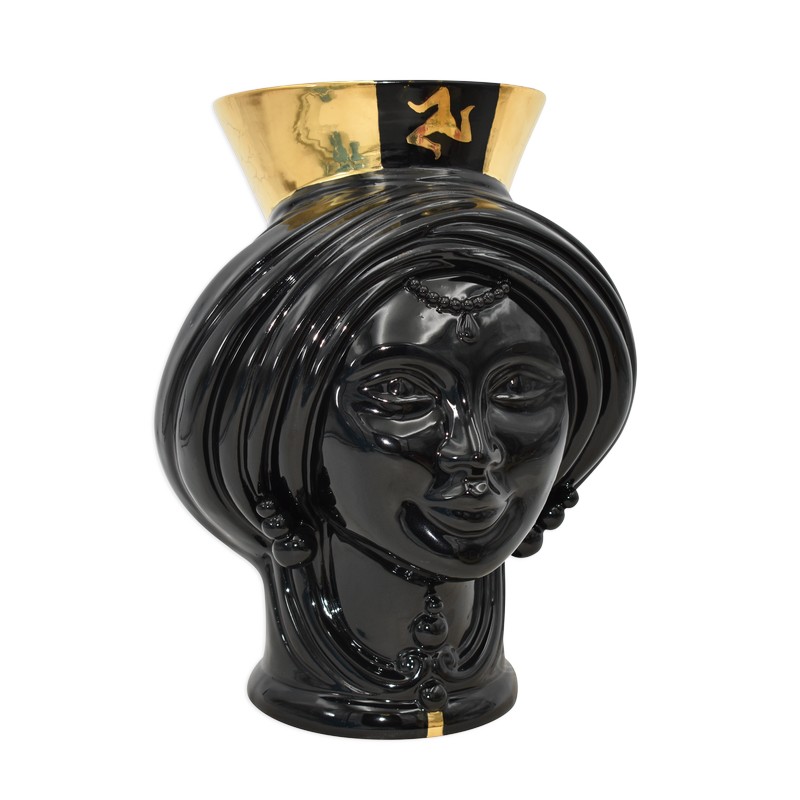 vase-holder-moors-head-italian-ceramic-female -version-black-gold