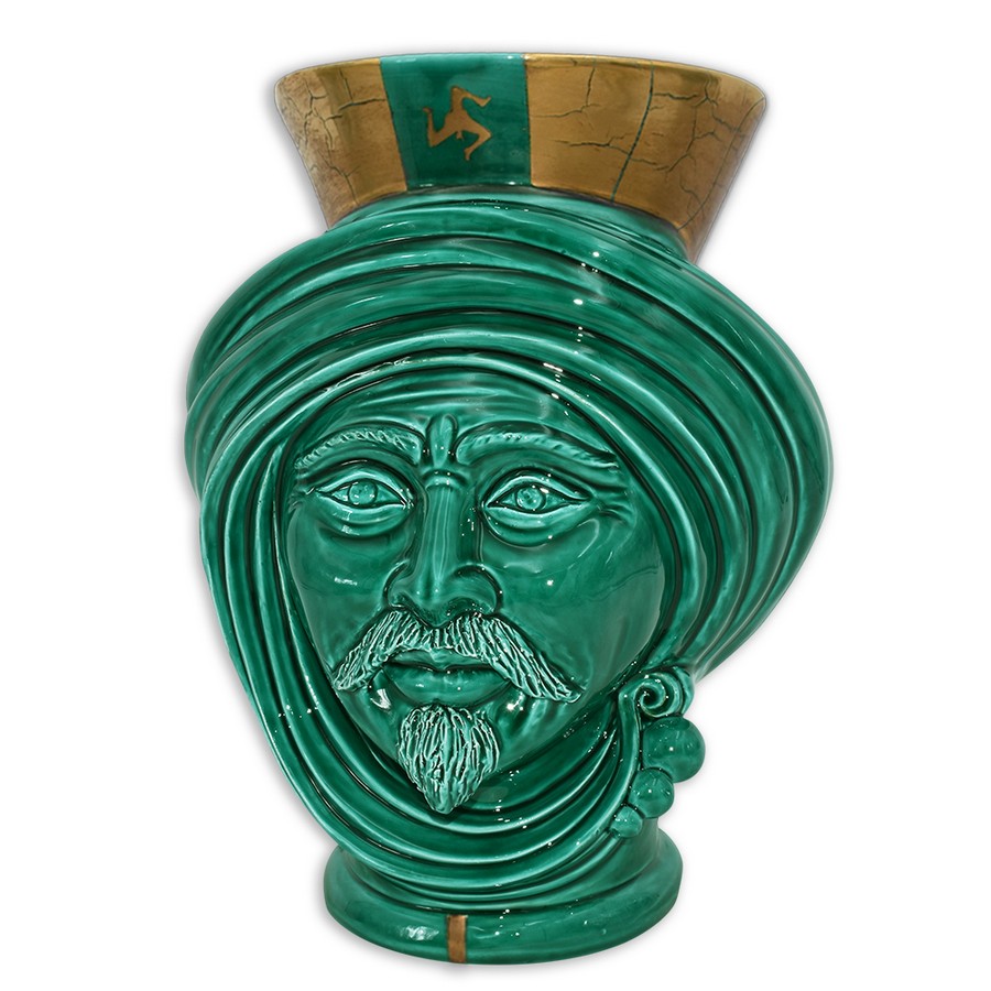 hand-made-vase-holder-moors-head-italian-ceramic-green and-copper