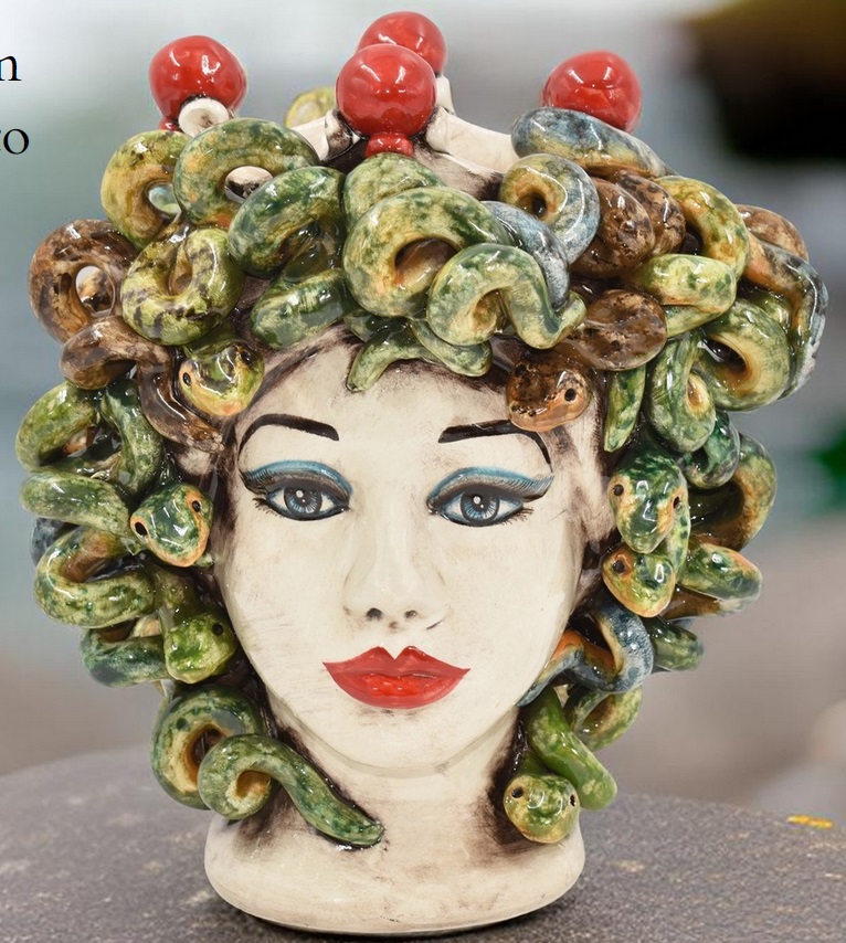 Mythological Sculpture in Ceramic of Caltagirone Head of Medusa