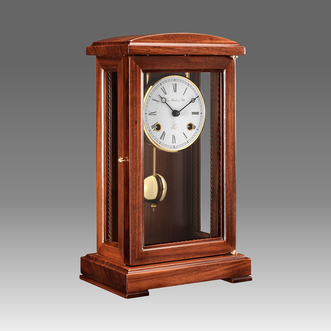 Pendulum Mantel Clock Made in Italy Walnut Wood German Machine in Brass