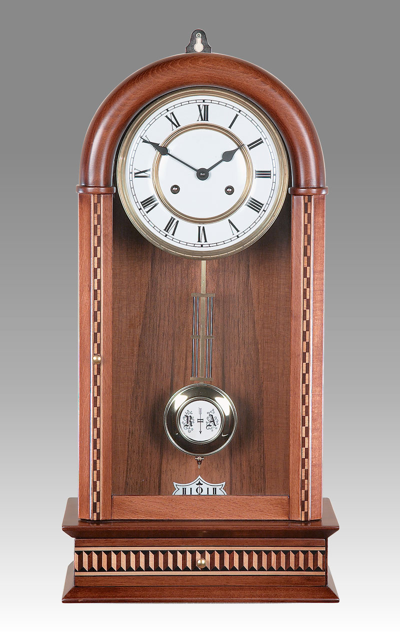 Wooden Walnut Wall Clock Inlaid Made in Italy