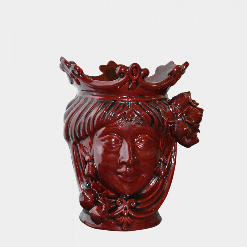 Moors-head-Ceramics-of-Caltagirone-Lady-Vase-Burgundy-Lemons-Made-by-Hand